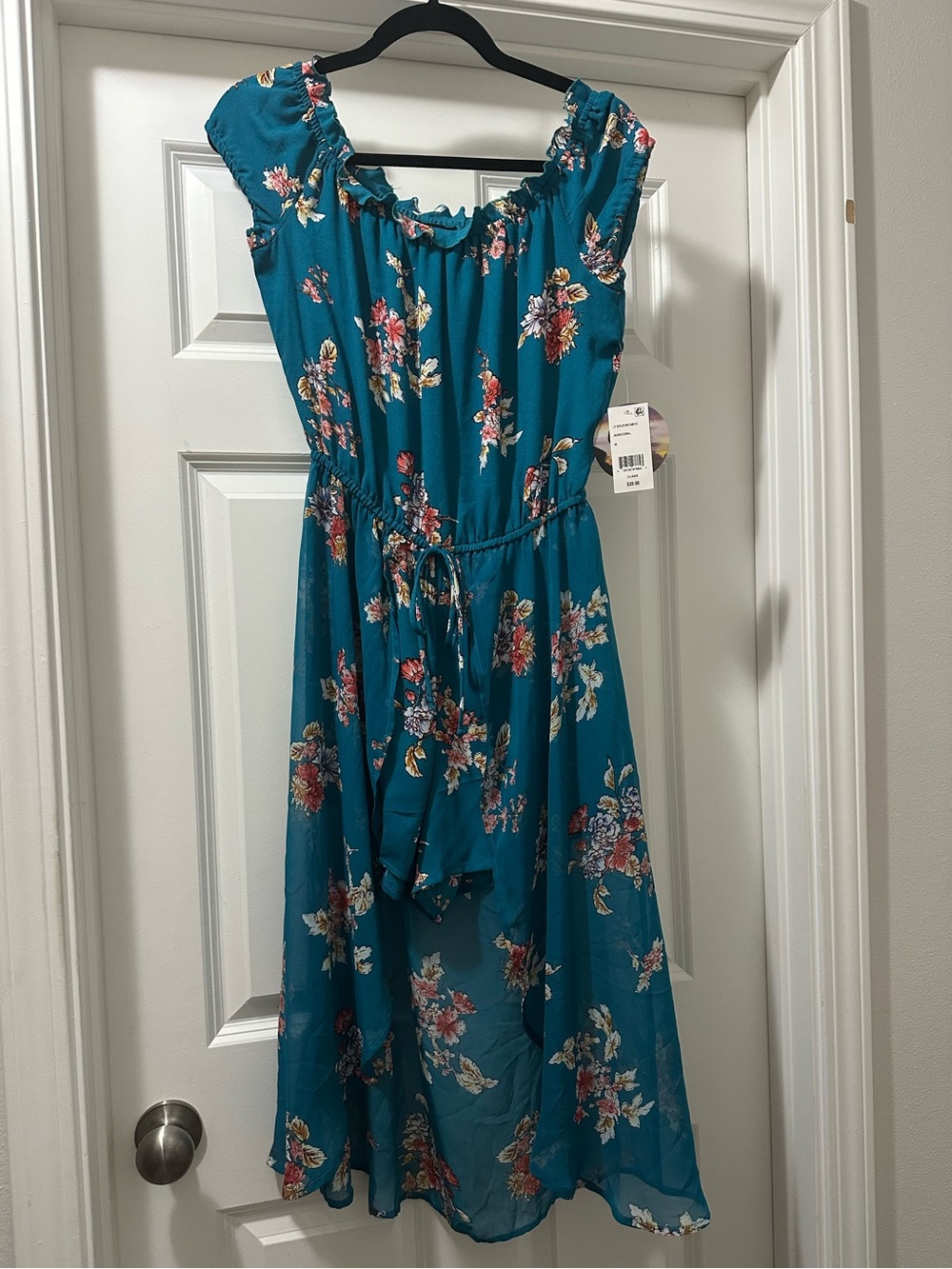 BeBop Teal Floral High-Low Romper Dress